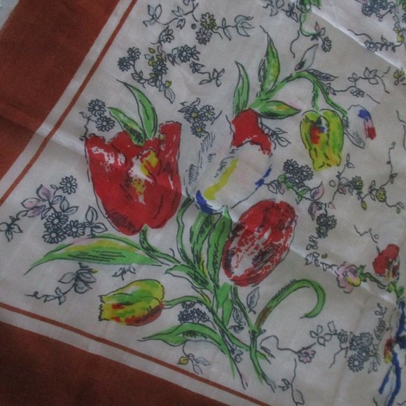 1950's floral  silk scarf - Picture 8 of 9